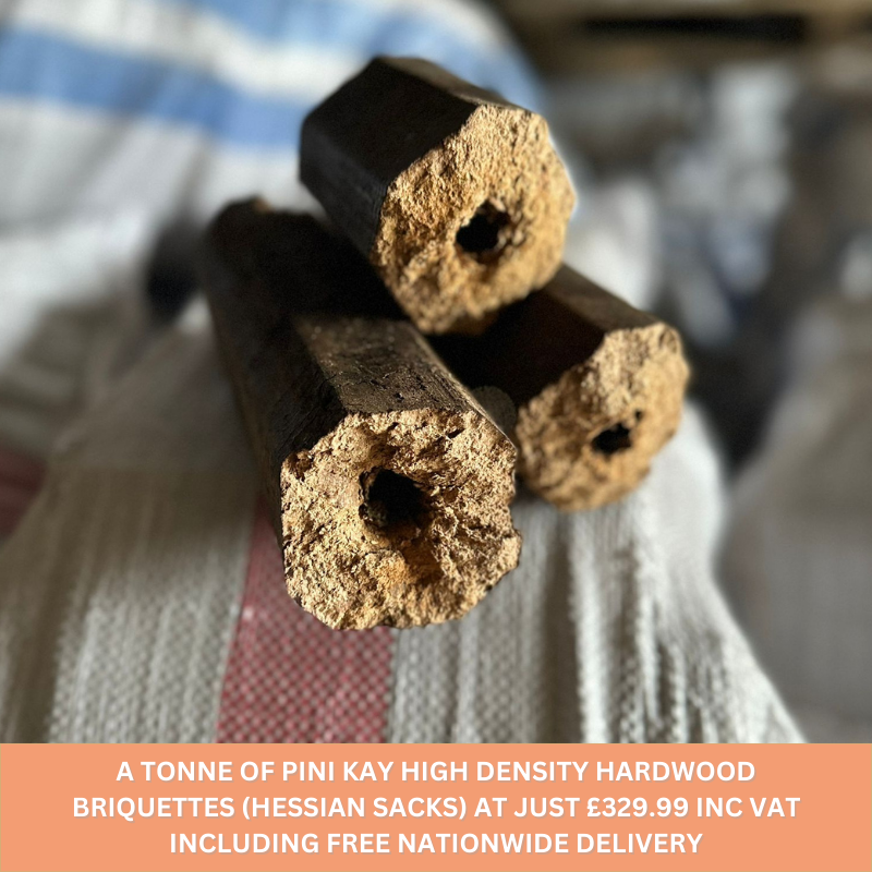 Sacks of BRITEBURN Pini Kay High Density Hardwood Heatlogs Briquettes